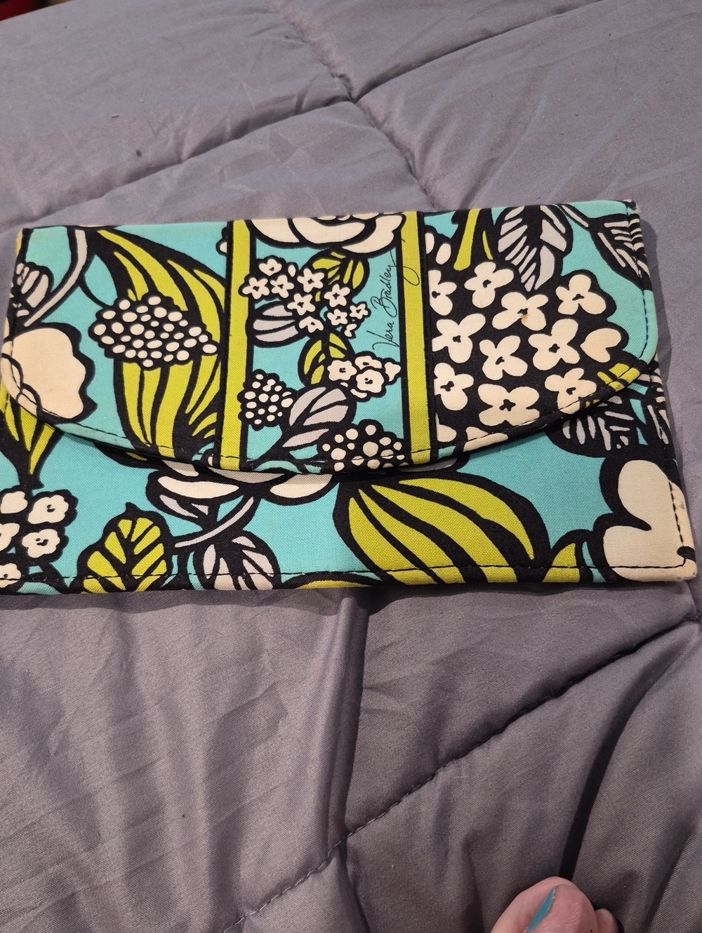 Floral Print Clutch Wallet in Aqua and Lime